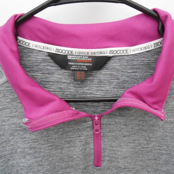 Mountain Warehouse Women's Gray & Fuchsia Pink Quick Drying IsoCool 1/4 Zip-US12 - Picture 3 of 4